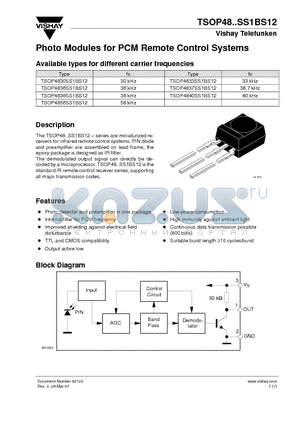 TSOP4856SS1BS12 datasheet - Photo Modules for PCM Remote Control Systems