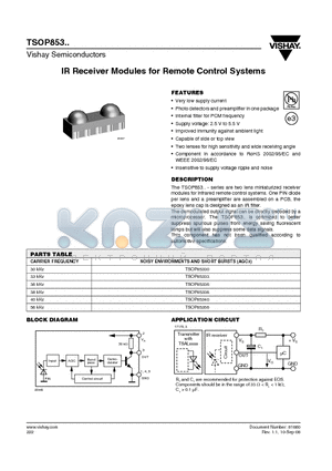 TSOP85340 datasheet - IR Receiver Modules for Remote Control Systems