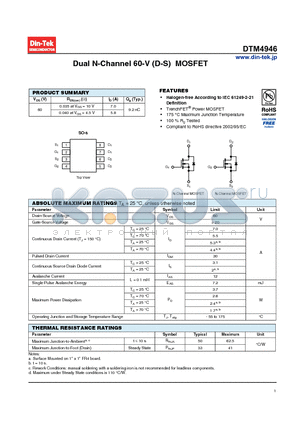 DTM4946_13 datasheet - Dual N-Channel 60-V (D-S) MOSFET Halogen-free