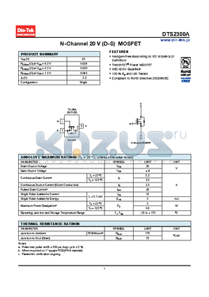 DTS2300A_13 datasheet - N-Channel 20 V (D-S) MOSFET Halogen-free