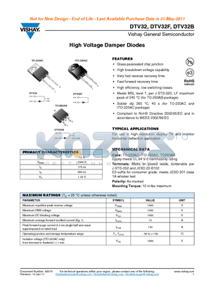 DTV32B datasheet - High Voltage Damper Diodes