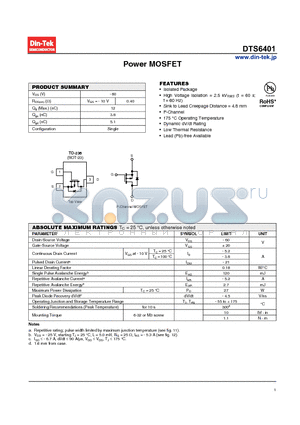 DTS6401 datasheet - Power MOSFET Sink to Lead Creepage Distance = 4.8 mm