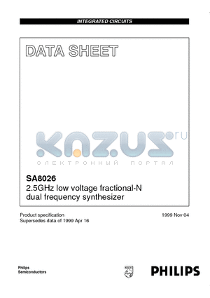 SA8026 datasheet - 2.5GHz low voltage fractional-N dual frequency synthesizer