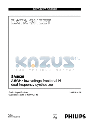 SA8026DH datasheet - 2.5GHz low voltage fractional-N dual frequency synthesizer