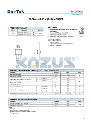 DTU50N03 datasheet - Halogen-free According to IEC 61249-2-21