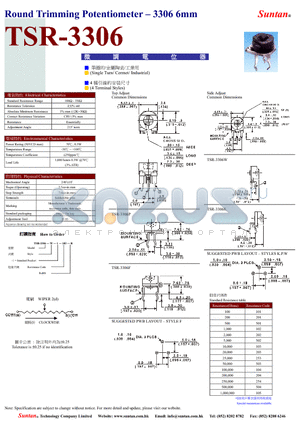 TSR-3306 datasheet - Round Trimming Potentiometer - 3306 6mm