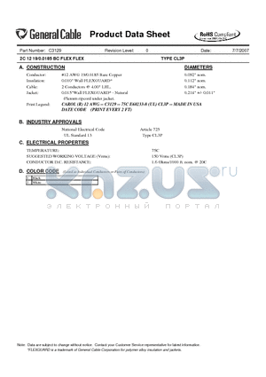 C3129 datasheet - 2C 12 19/0.0185 BC FLEX FLEX TYPE CL3P