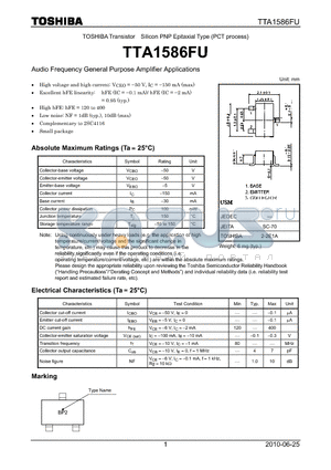 TTA1586FU datasheet - Audio Frequency General Purpose Amplifier Applications