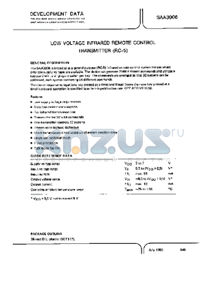 SAA3006 datasheet - LOW VOLTAGE INFRARED REMOTE CONTROL TRANSMITTER (RC-5)