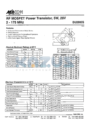 DU2805S datasheet - RF MOSFET Power Transistor, 5W, 28V 2 - 175 MHz