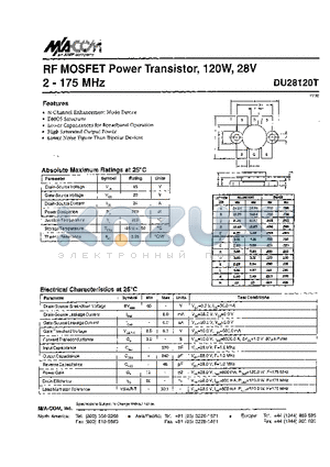DU28120T datasheet - RF MOSFET Power Transistor, 12OW, 28V 2 - 175 MHz