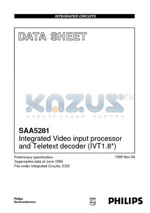 SAA5281ZP datasheet - Integrated Video input processor and Teletext decoder IVT1.8