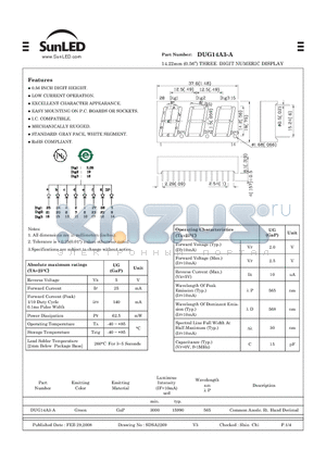 DUG14A3-A datasheet - 14.22mm (0.56) THREE DIGIT NUMERIC DISPLAY