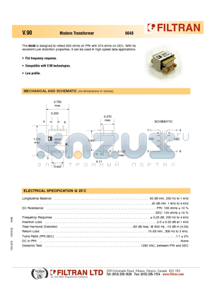 6648 datasheet - V.90 Modem Transformer