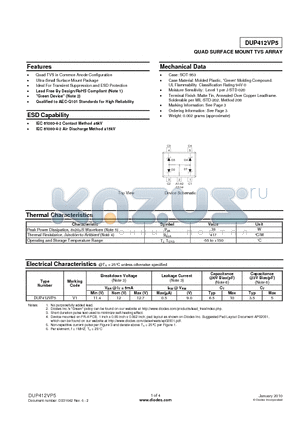 DUP412VP5-7 datasheet - QUAD SURFACE MOUNT TVS ARRAY