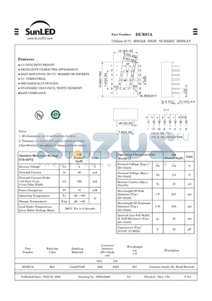DUR07A datasheet - 7.62mm (0.3) SINGLE DIGIT NUMERIC DISPLAY