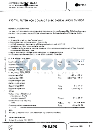 SAA7220 datasheet - DIGITAL FILTER FOR COMPACT DISC DIGITAL AUDIO SYSTEM