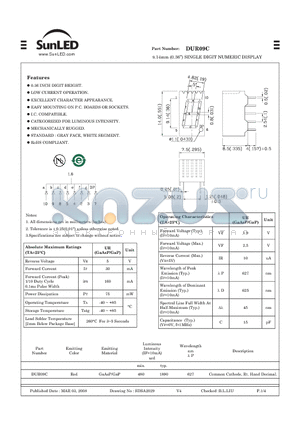 DUR09C datasheet - 9.14mm (0.36) SINGLE DIGIT NUMERIC DISPLAY