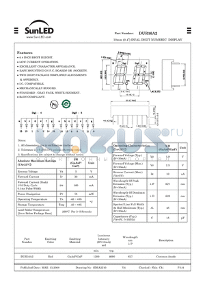 DUR10A2 datasheet - 10mm (0.4) DUAL DIGIT NUMERIC DISPLAY