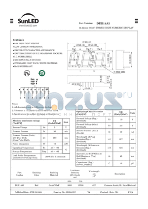 DUR14A3 datasheet - 14.22mm (0.56) THREE DIGIT NUMERIC DISPLAY