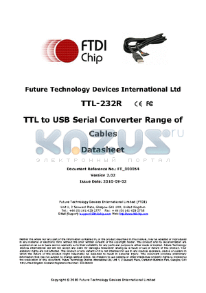 TTL-232R datasheet - TTL TO USB SERIAL CONVERTER RANGE OF CABLES