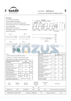DUR14A4-A datasheet - 14.22mm (0.56) FOUR DIGIT NUMERIC DISPLAY