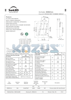 DUR57A-A datasheet - 57mm (2.3) SINGLE DIGIT NUMERIC DISPLAY