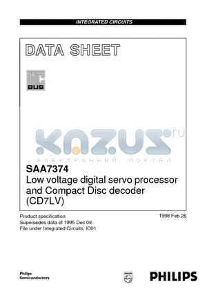 SAA7374 datasheet - Low voltage digital servo processor and Compact Disc decoder CD7LV