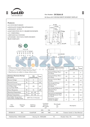 DUR20A-B datasheet - 20.32mm (0.8) SINGLE DIGIT NUMERIC DISPLAY