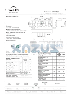 DUY07C4 datasheet - 7mm (0.28) FOUR DIGIT NUMERIC DISPLAY
