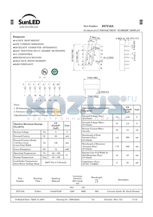 DUY10A datasheet - 10.16mm (0.4) SINGLE DIGIT NUMERIC DISPLAY