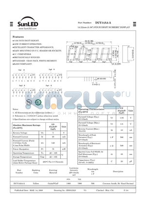 DUY14A4-A datasheet - 14.22mm (0.56) FOUR DIGIT NUMERIC DISPLAY