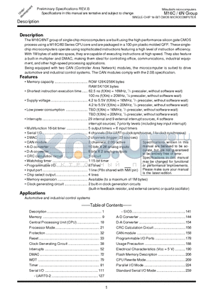 M306N0MCT datasheet - SINGLE-CHIP 16-BIT CMOS MICROCOMPUTER