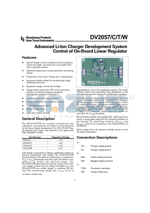 DV2057T datasheet - Advanced Li-Ion Charger Development System Control of On-Board Linear Regulator