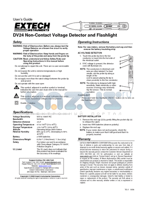 DV24 datasheet - Non-Contact Voltage Detector and Flashlight