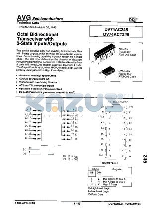 DV74ACT245 datasheet - Octal bidirectional Transceiver with 3-State Inputs/Outputs