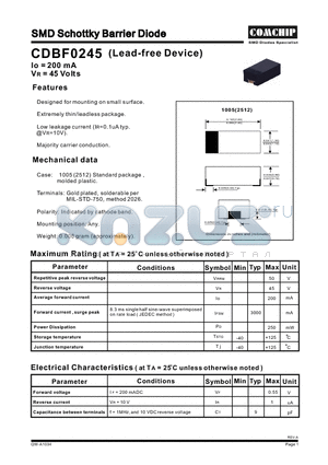 CDBF0245 datasheet - SMD Schottky Barrier Diode