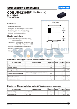 CDBUR0230R datasheet - SMD Schottky Barrier Diode
