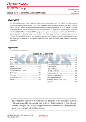 M306S0FA-GP datasheet - SINGLE-CHIP 16-BIT CMOS MICROCOMPUTER