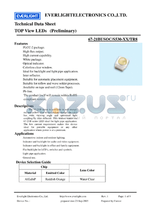 67-21BUSOC-S530-XX-TR8 datasheet - TOP View LEDs