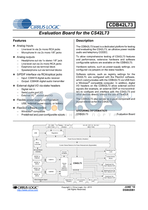 CDB42L73 datasheet - Ecaluation Borard for the CS42L73