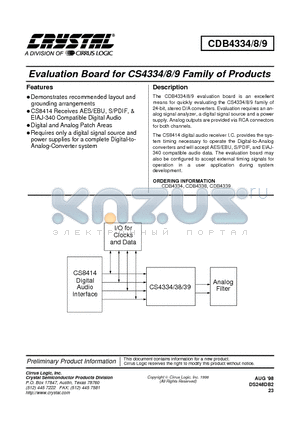 CDB4334 datasheet - Evaluation Board for CS4334/8/9 Family of Products