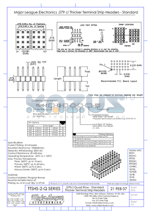 TTSHS-2-Q datasheet - .079cl Quad Row - Standard Thicker Terminal Strip Headers