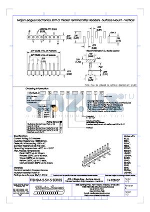 TTSHSM-2-SV-S datasheet - .079 cl Single Row - Surface Mount Thicker Terminal Strip Headers - Vertical