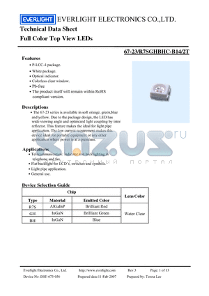 67-23-R7SGHBHC-B14-2T datasheet - Full Color Top View LEDs