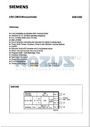 SABC503 datasheet - 8-Bit CMOS Microcontroller