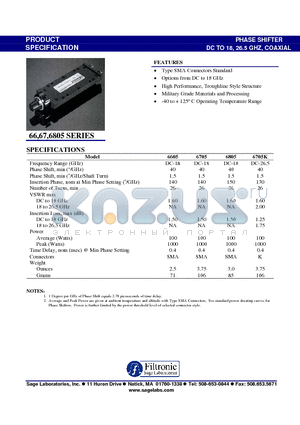 6705K datasheet - PHASE SHIFTER DC TO 18, 26.5 GHZ, COAXIAL