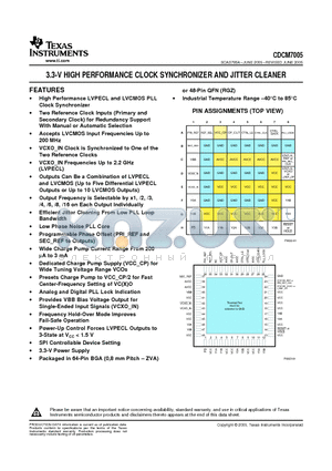 CDCM7005ZVAR datasheet - 3.3-V HIGH PERFORMANCE CLOCK SYNCHRONIZER AND JITTER CLEANER