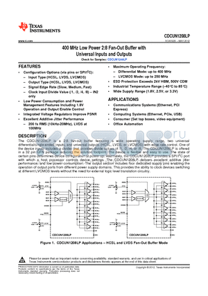 CDCUN1208LP datasheet - 400 MHz Low Power 2:8 Fan-Out Buffer