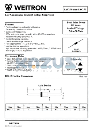 SAC7.0 datasheet - Low Capacitance Tranient Voltage Suppressor